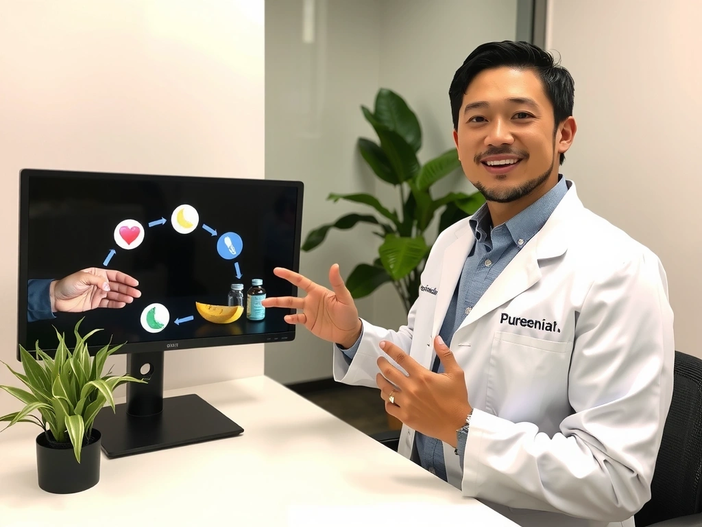 A Pureenia expert explaining health concepts, with a friendly and knowledgeable demeanor.