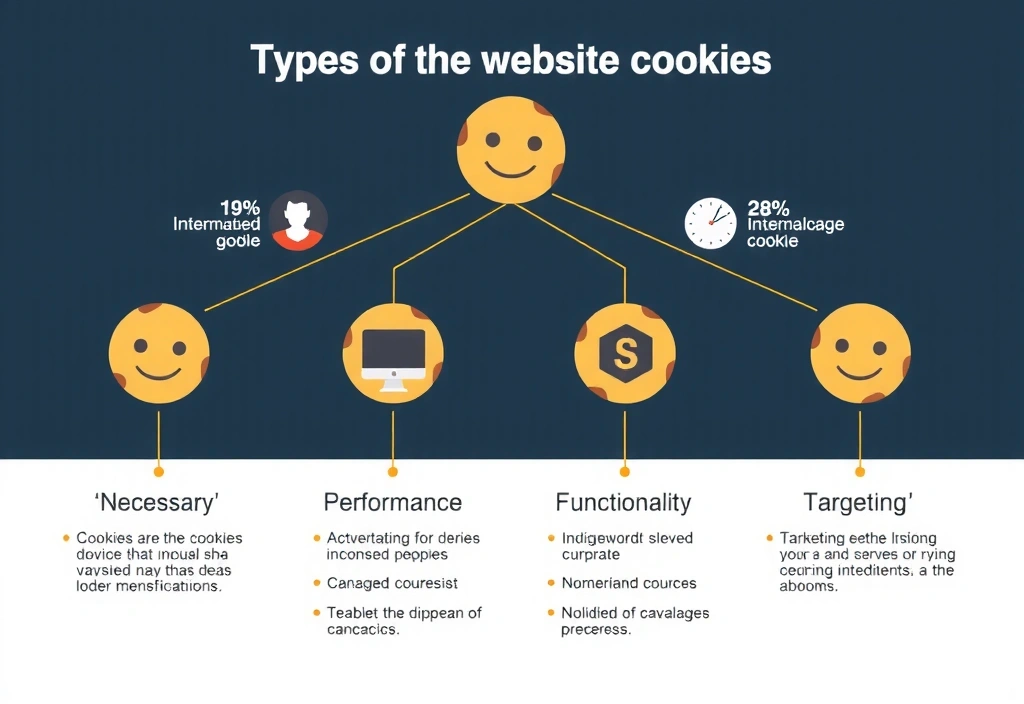 A stylized diagram showing different types of cookies and their functions.