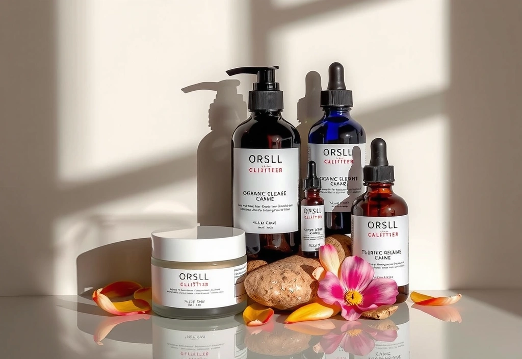 Collection of luxurious organic cosmetics