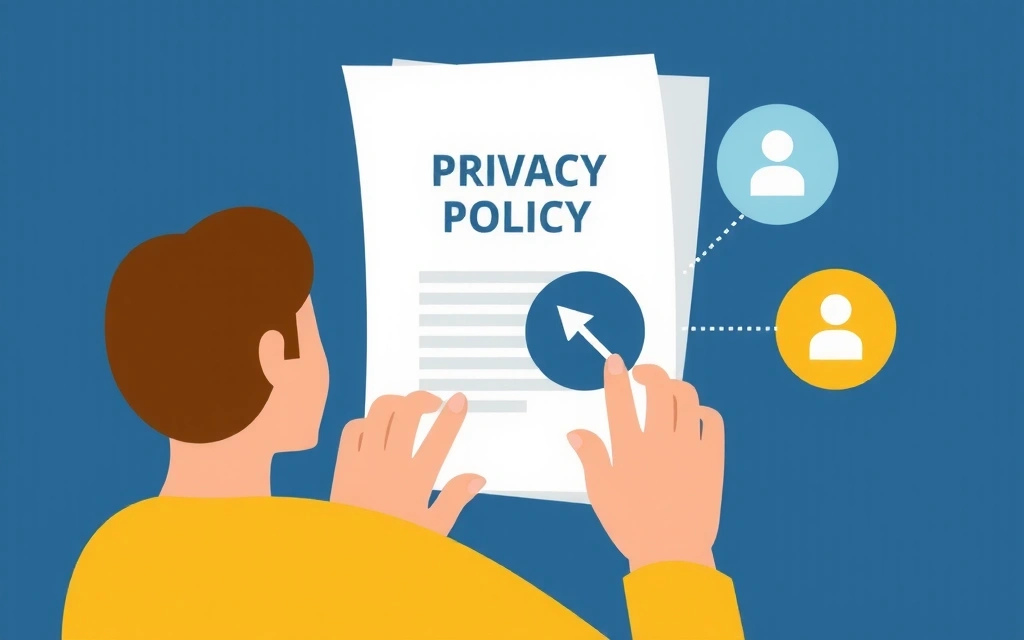 Illustration of a person holding a document with privacy policy text, symbolizing user rights